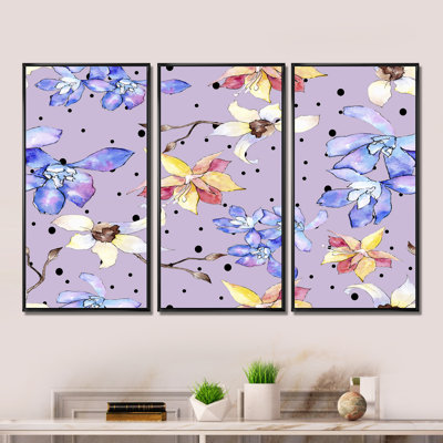 Floral Botanical Retro V - reproduction de cadre photo sur toile 3 pièces