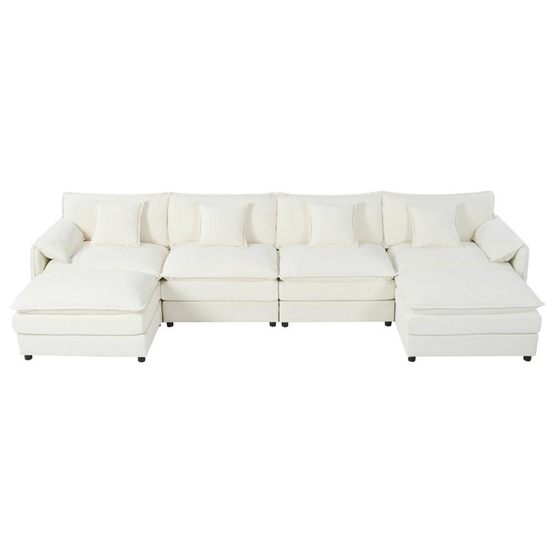 143.31'' Upholstered Sectional Sofa with Ottoman, Beige