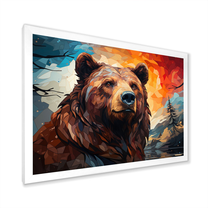 «Deavion Bear Majestic Geometric I», art mural pour salon, H 16 po x l 32 po x P 1 po, Cadre simple blanc