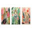 Vert et rose léopard, élégance tropicale I - léopard, ensemble de 3 reproductions d'art en métal-103227984