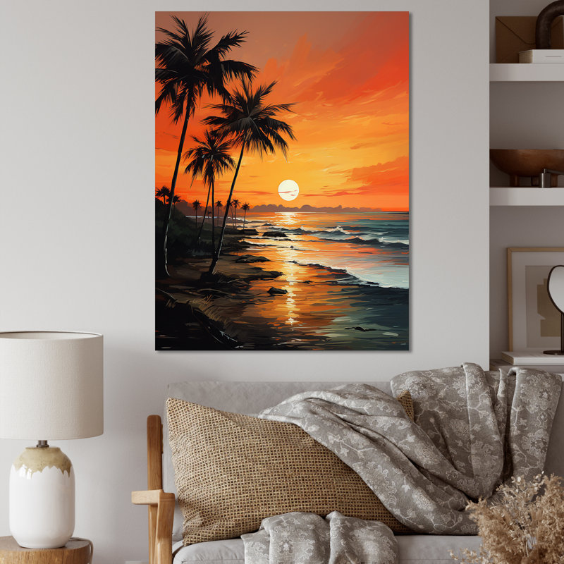 Décoration murale Tangerine Twilight Tropical Tranquility Sunset III - Palmiers et palmiers, Toile tendue