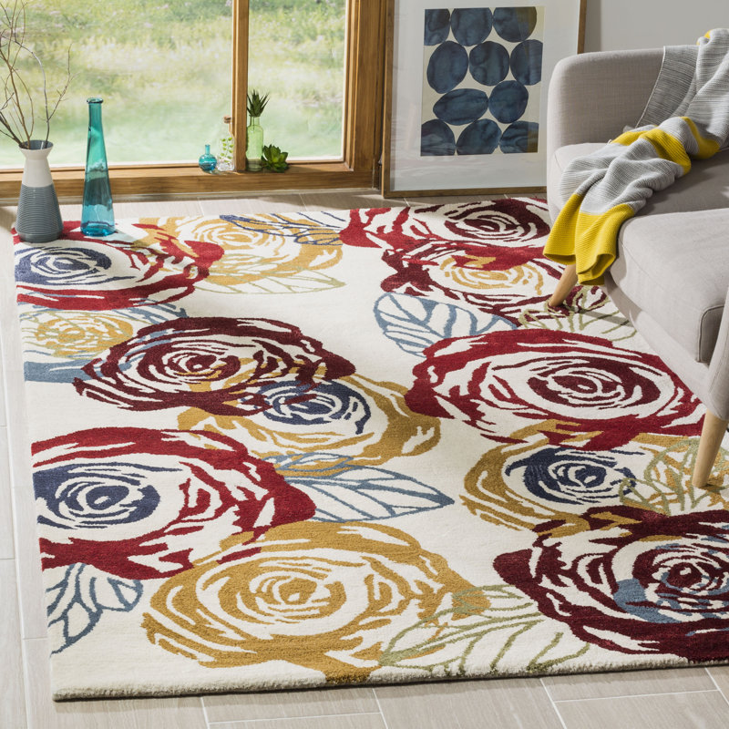 Jeremy Floral Wool Hand Woven Area Rug, Rectangle 152 x 244 cm