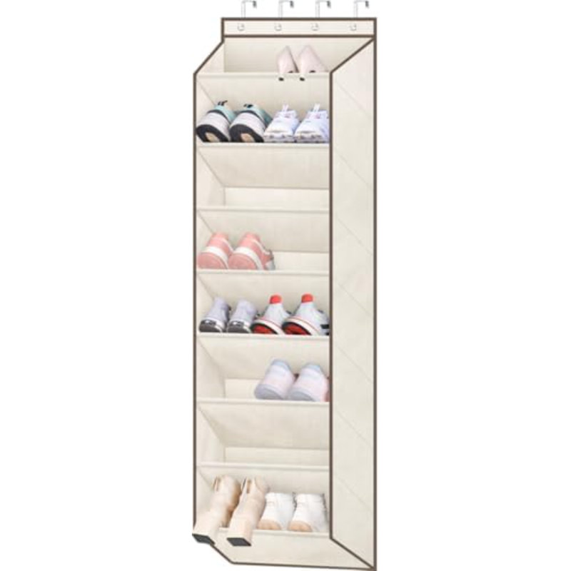 Organisateur de chaussures à suspendre au-dessus de la porte pour garde-robe avec grandes poches profondes, étagère à chaussures étroite pour le rangement des bottes suspendues, beige