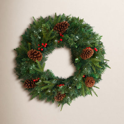 24'' Faux Pine Lighted Wreath