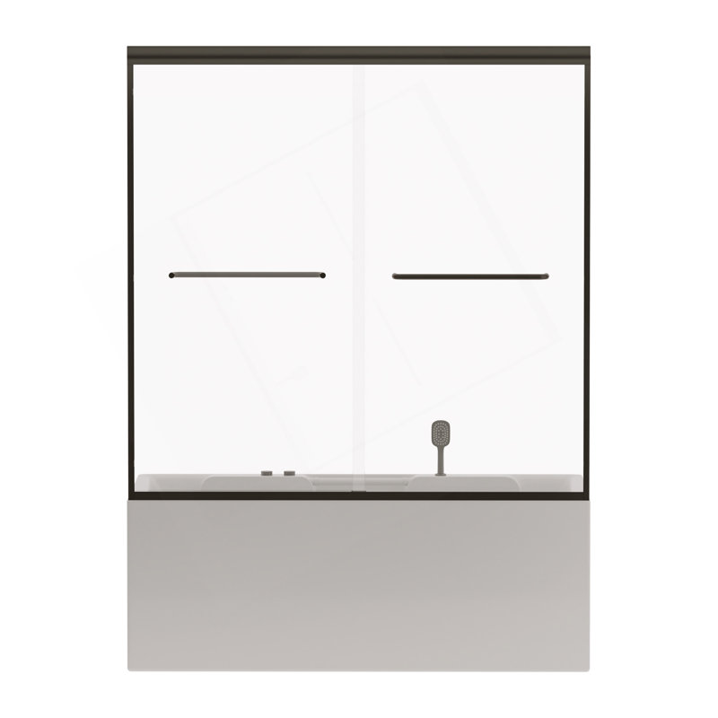 56"-60" W X 58" H Double Sliding Bathtub Shower Door, Semi-Frameless Bypass Tub Door, 1/4" (6Mm) Tempered Glass With Explosion-Proof Film, Adjustable Aluminum Alloy Frame