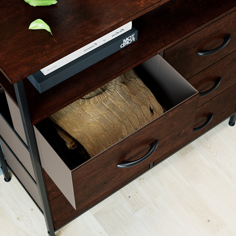 Hutton Iron 80 cm W Chest of 6 Drawers, Cherry/Black