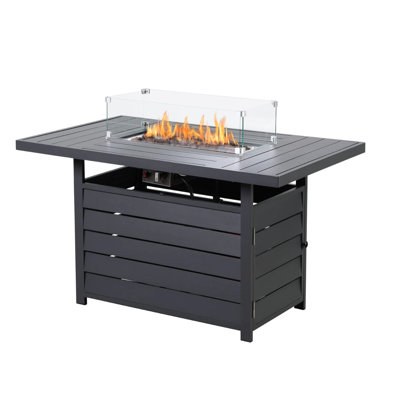 54.3 Outdoor Patio Rectangular Propane Fire Pit Table, 50000 , Dark Grey Aluminum Frame With Stainless Burner, Lava Rock, Waterproof Cover, Ideal For
