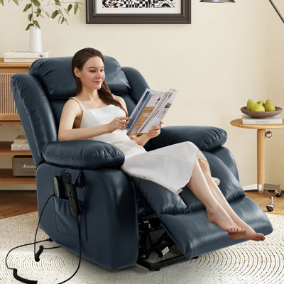 Breathable Leather Dual Motor Assist Power Lift Recliner Chair With Heating And Massage, Lay Flat Power Recliner For The Elderly