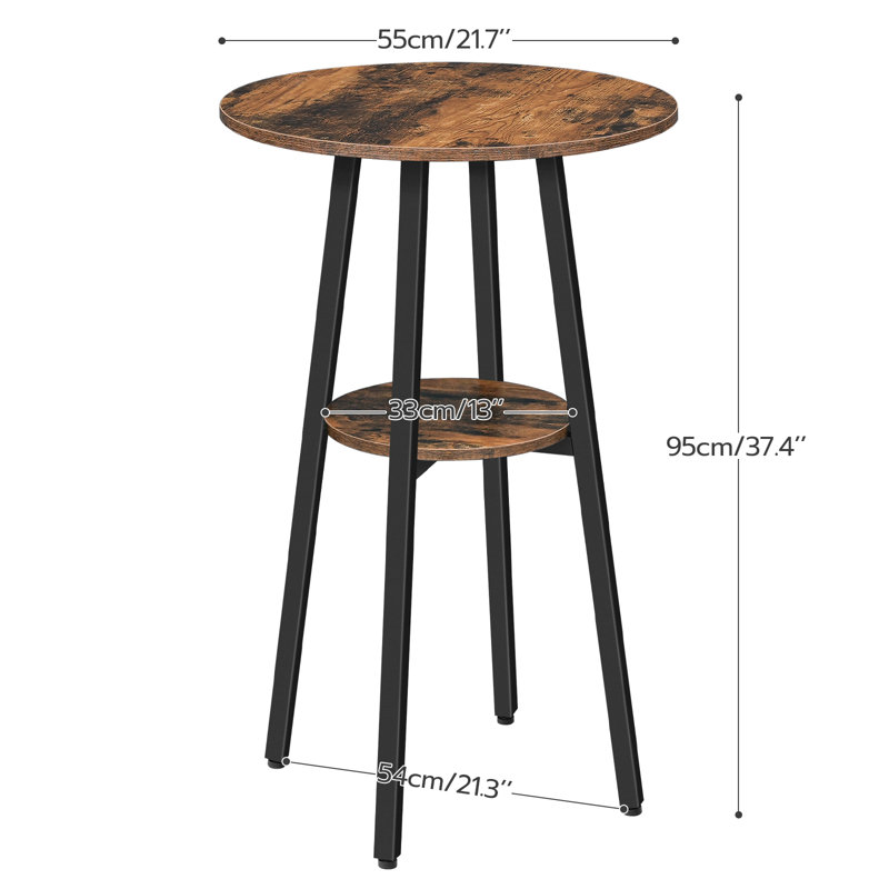 Bar Table, Round Pub Table, 2-tier Bistro Table With Storage, 37.4" High Top Table For Small Spaces