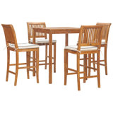 Outdoor 5 - Piece Teak Bar Height Dining Set with Cushions