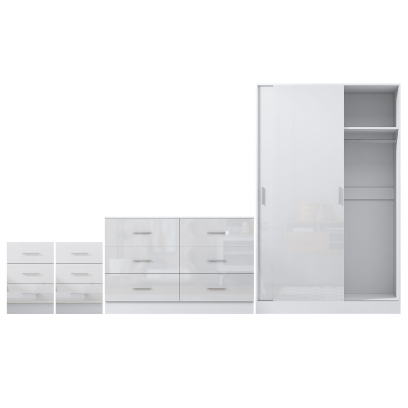 Eva Piece Bedroom Set, White Gloss / Matt White