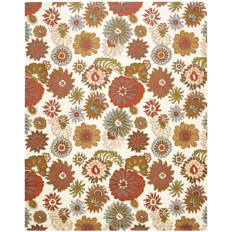 Ross Hand Hooked Wool Floral Rug, Rectangle 5' x 8'