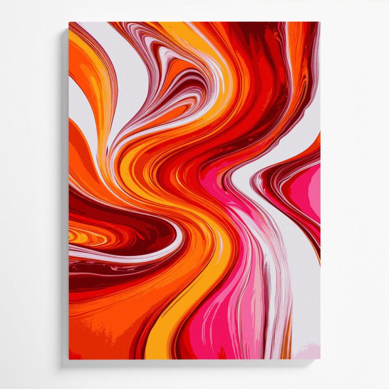 Abstrait art fluide sur toile orange 2, H 14 po x l 11 po