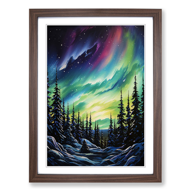 Northern Lights Informel - Single Picture Frame Print on Wood, Walnut Framed, 34cm H x 25cm W x 2cm D