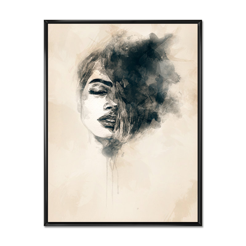 Portrait de femme liquide Modern Art - toile murale glamour, H 20 po x l 12 po x P 1 po, Cadre flottant noir