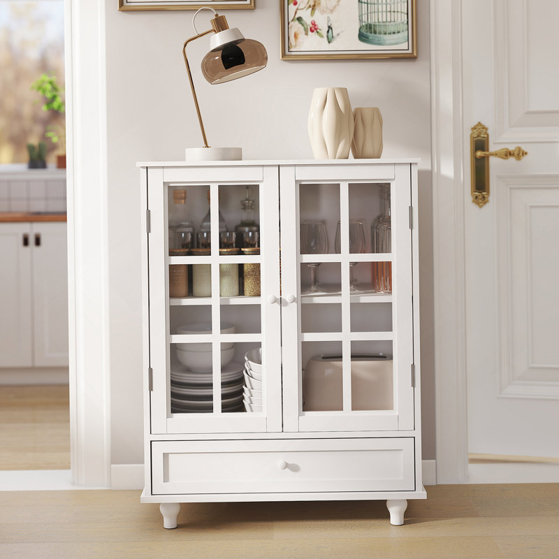 Buffet minimaliste avec portes doubles en verre et tiroir, buffet de rangement moderne en bois pour une décoration polyvalente et une organisation efficace
