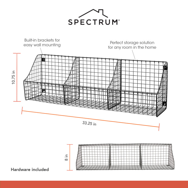 Albie Wall Organizer with Wall Baskets, Industrial Gray