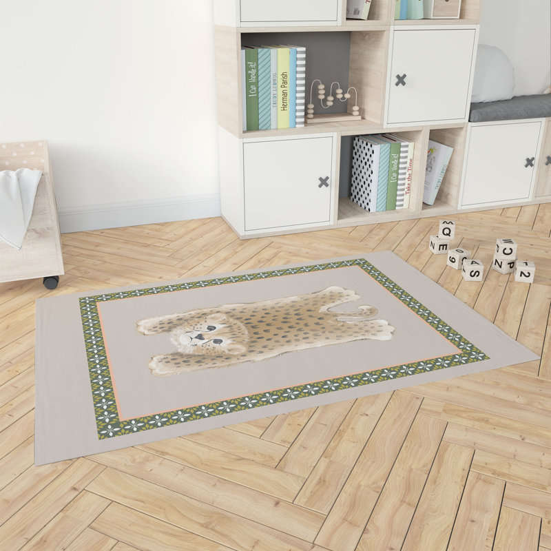Lil Lying Leopard Kids Play Mat, Taupe, Rectangle 5' x 7'