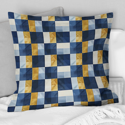 Imprimé vichy bleu et jaune VI - Coussin moderne