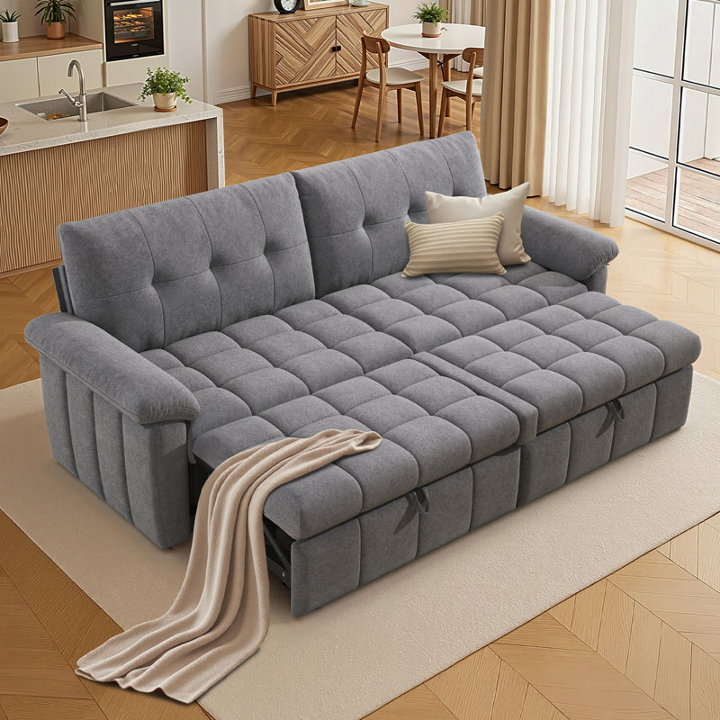 Canapé-lit convertible en chenille de 93 po de largeur avec canapé-lit et dossier réglable à 5 positions, Gris