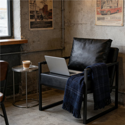 Modern PU Leather Accent Armchair, Upholstered Soft Living Room Chair with Black Metal Frame Thickened Cushion Single Sofa Chair Comfy Lounge Chair fo