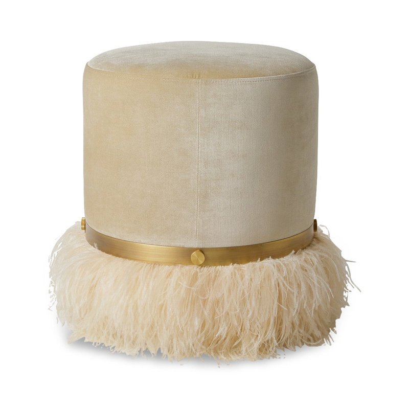 Ostrich Fluff Pouf, Porcelain/Cream