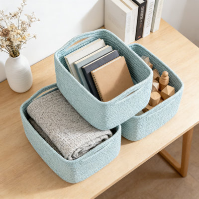 3-Pack Woven Storage Baskets With Handles, Soft Cotton Rope Organizer Bins For Shelves, Closet, Nursery & Home Decor, Decorative Storage Boxes For Toys, Books, Gifts & Clothes