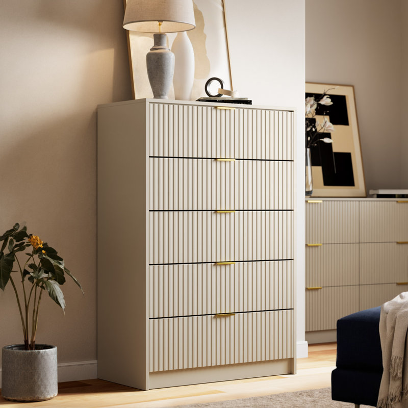 Commode à 5 tiroirs, H 47,2 po, Beige