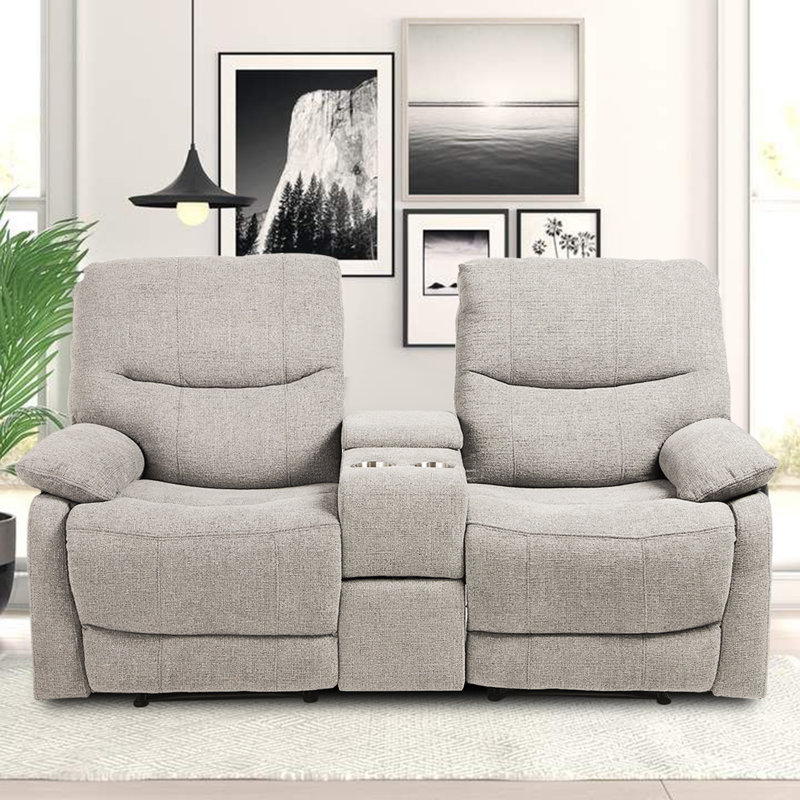 Causeuse de cinéma chauffant de 69,42 po de large avec porte-gobelet, Gris clair
