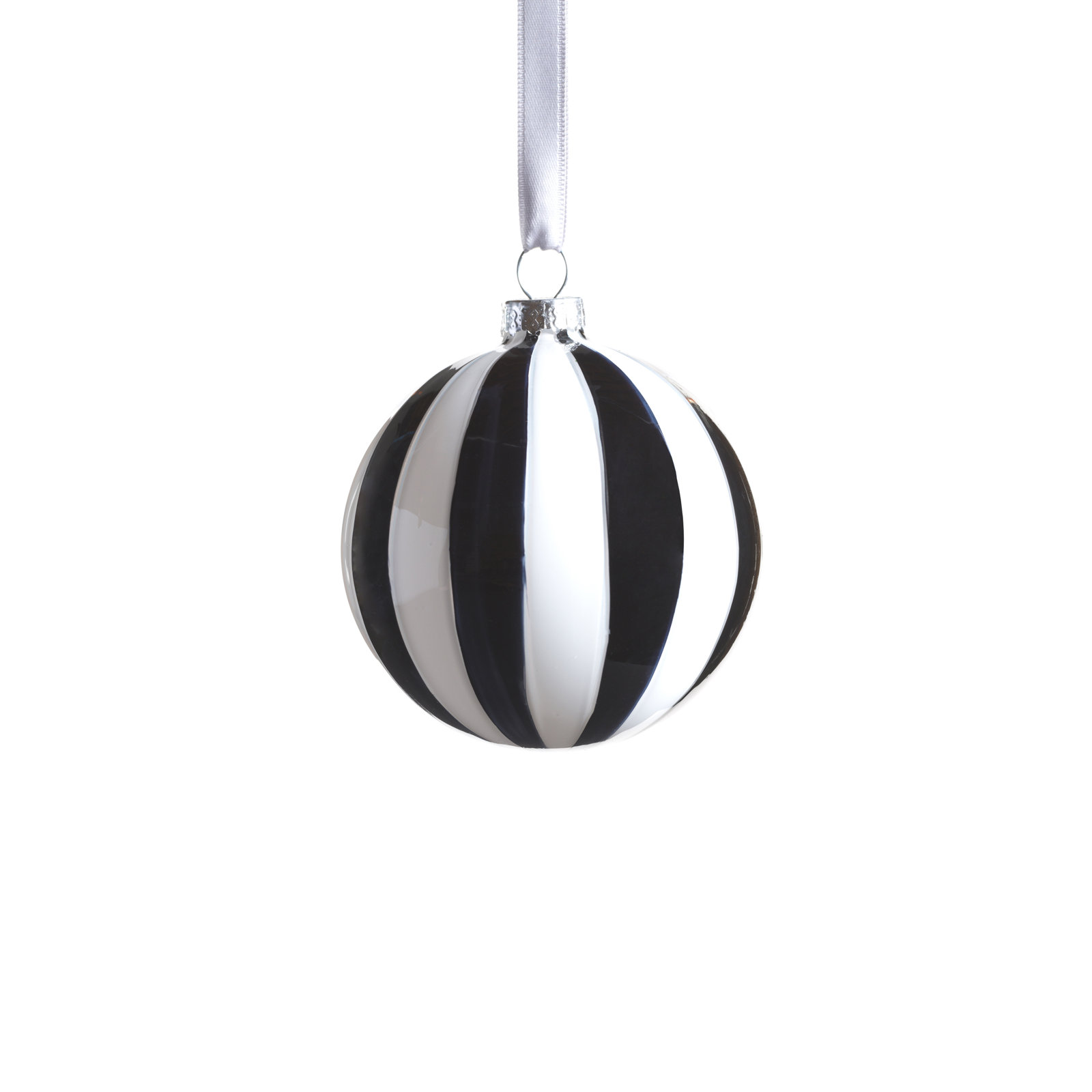 Monochrome Stripe 8-Piece Glass Ornament Set, Ball, 3.25" H x 3.25" W x 3.25" D
