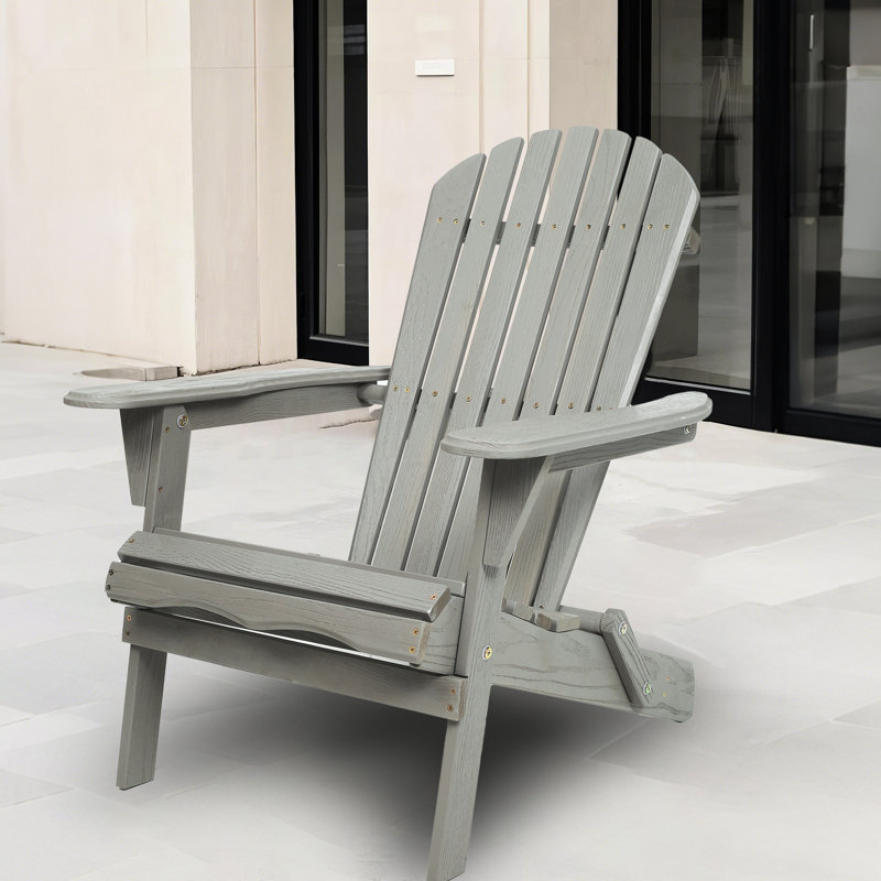 Solid Wood Pool Side Chair - Grey Foldable 2 Patio Chairs With Surface, Grey