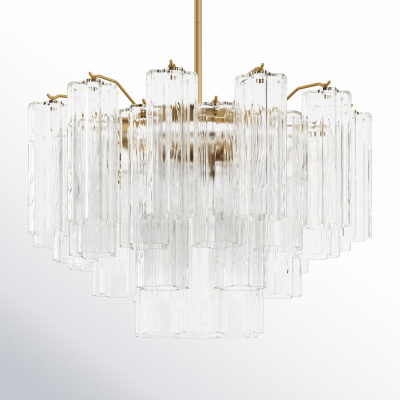 Arras Dimmable Tiered Chandelier, Aged Brass,  Clear, 14.25" H x 22" W x 22" D
