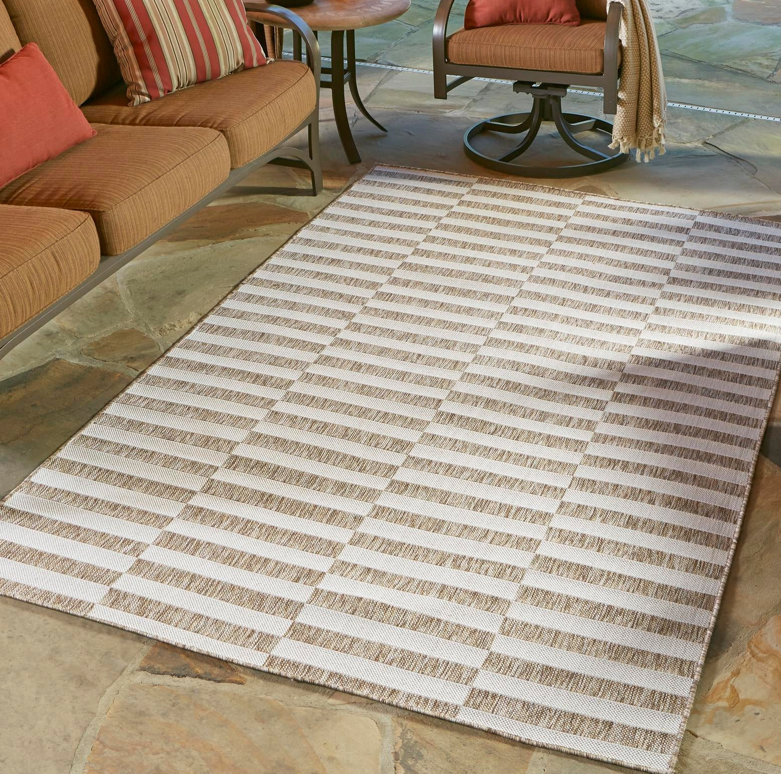 Robinson Taupe Ivory Outdoor Rug, Rectangle 10' x 14'1"