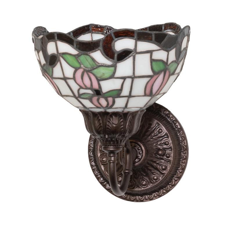 7" Wide Roseborder Wall Sconce, White/Pink/Green/Amber, 9.5" H x 8" W x 9.5" D