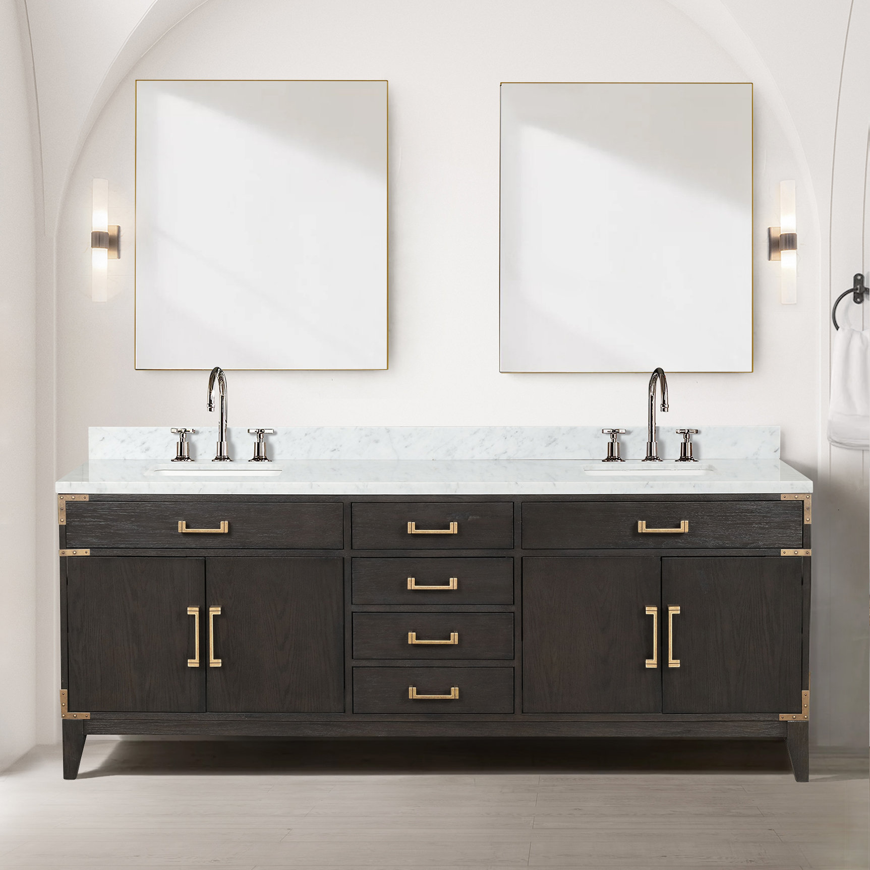 Vanity Art 84-Inch Double Sink Bathroom Vanity Set with Ceramic Top Grey