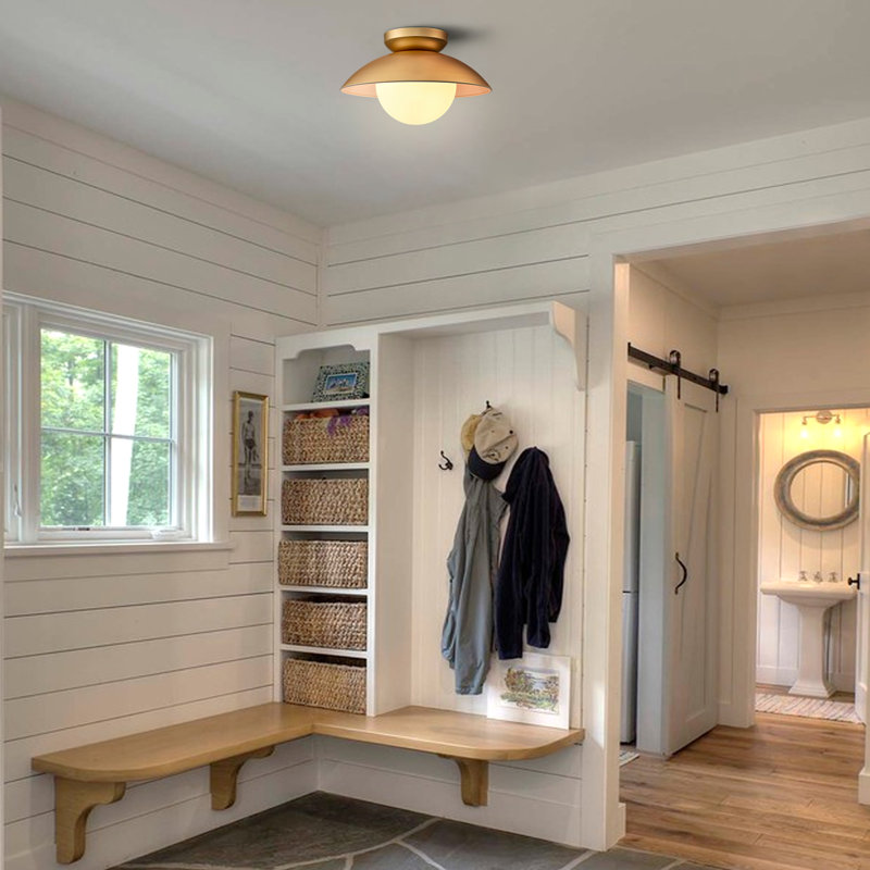 Plafonnier autical moderne avec globe blanc laiteux, Doré