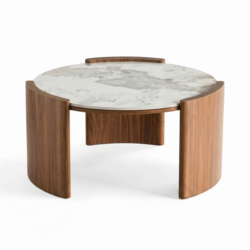 Table basse Modern Modern, Plateau blanc / base noyer