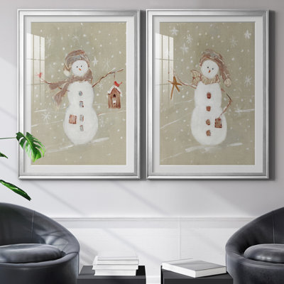 Linen Snowman I - Ensemble de 2 reproductions d'art