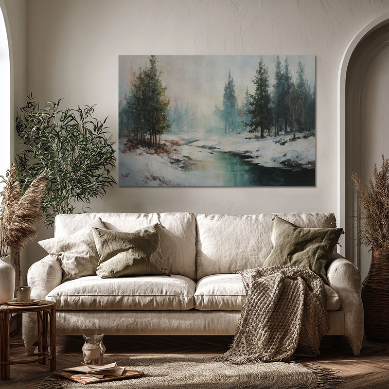 Art mural sur toile enneigé de grande taille avec chemin enneigé - Décoration de salon, de chambre à coucher ou de bureau