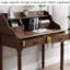 Bureau d'écriture vintage en bois avec tablette et tiroirs de rangement