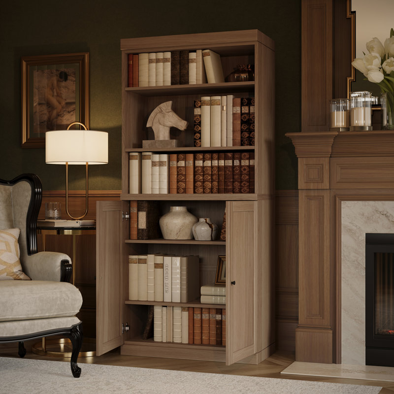 Palace Imports Premium 100% Solid European Oak 6-Shelf Modular Bookcase with 2 Shaker Doors – 32" Wide, 71.5" Tall