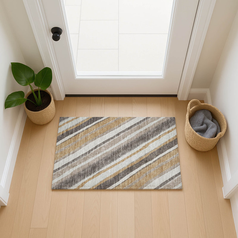 Machine Washable Indoor/Outdoor Jenning ACN2282 Stripes Rug, Rectangle 1'8" x 2'6"