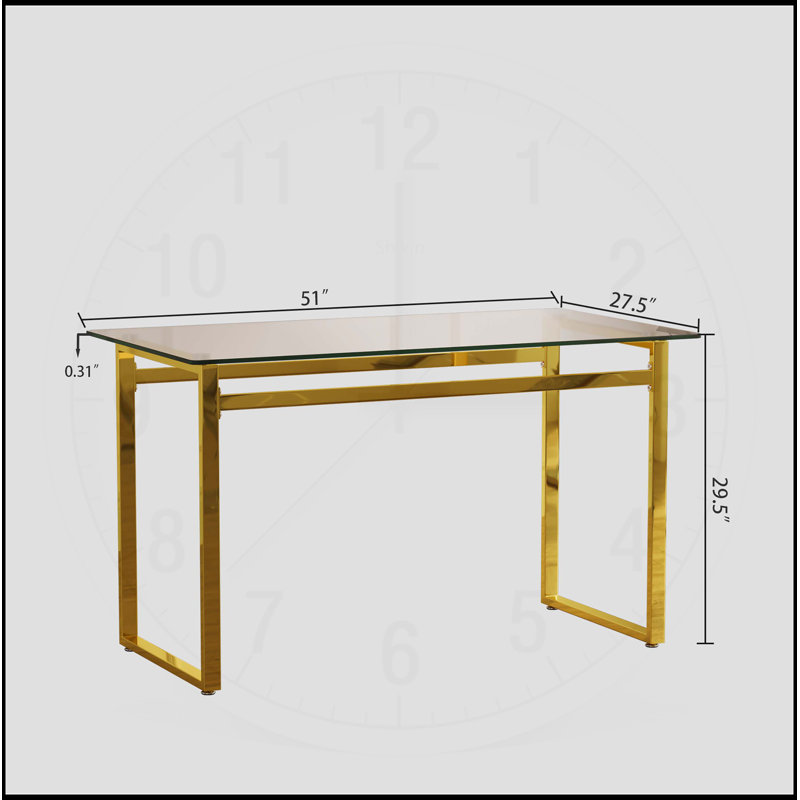 Modern Minimalist Rectangular Glass Dining Table for 4-6, Tempered Glass Top, Golden Chrome Legs, Versatile Use in Kitchen and Living Room