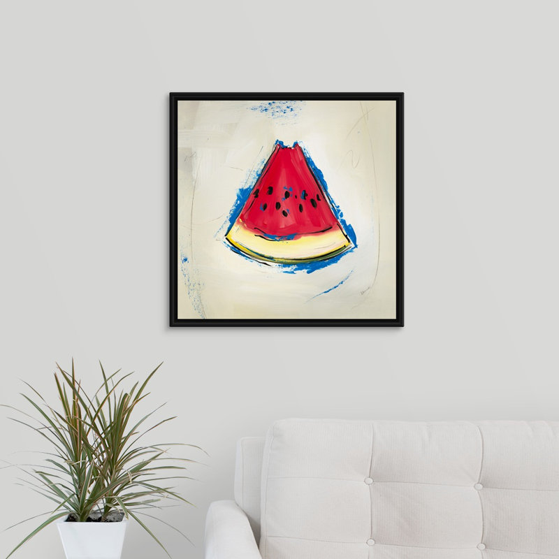 « picnic party v », peinture sur toile, H 21,7 po x l 21,7 po x p 1,75 po, Cadre flottant noir