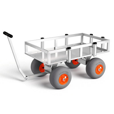 Chariot de pêche de plage, capacité de charge de 350 lb, chariot de pêche avec cadre en alliage d'aluminium robuste, pneus ballons en polyuréthane tout-terrain de 13 pouces, 6 porte-cannes, pour activités de plein air