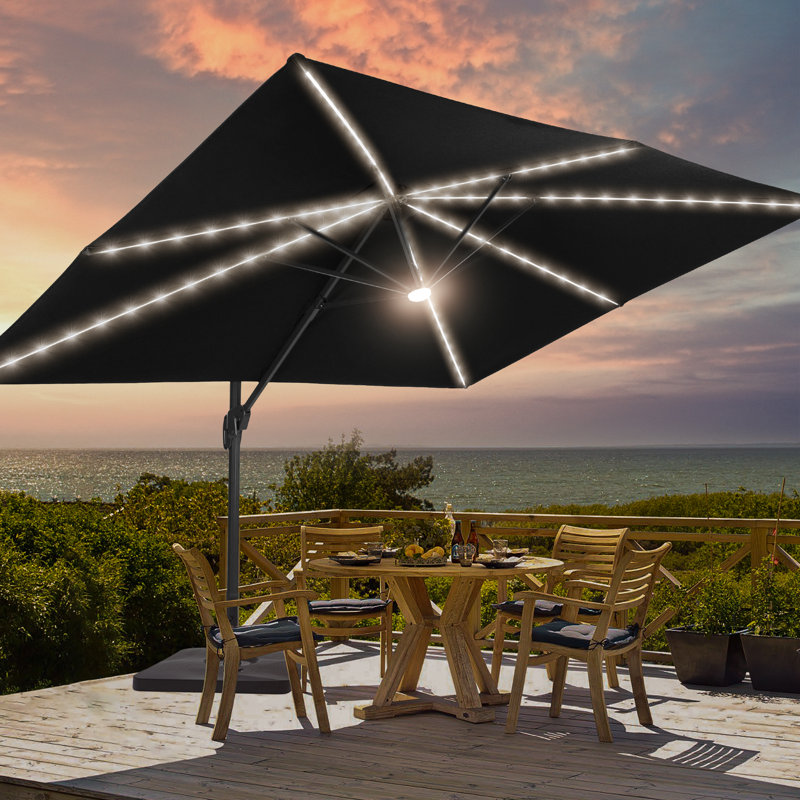 Parasol rectangulaire en porte-à-faux avec base 138 po x 108 po Rozalinda, Noir