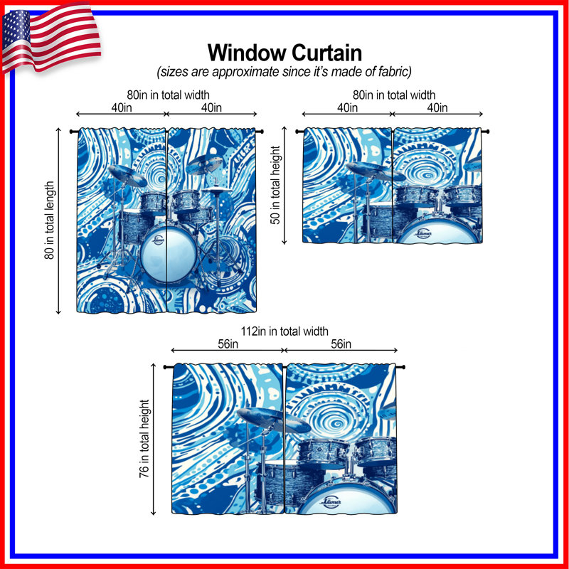 Rideaux de fenêtre bleu abstraits et rideaux obscurcissant - 2 panneaux, Transparent, 40in x 82in - 2 panels