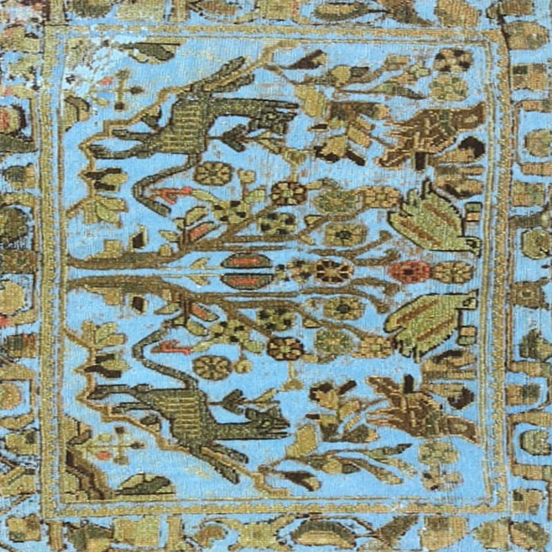 Tapis bleu ciel/gris ciel traditionnel Mahtotopa, Carré 6 pi