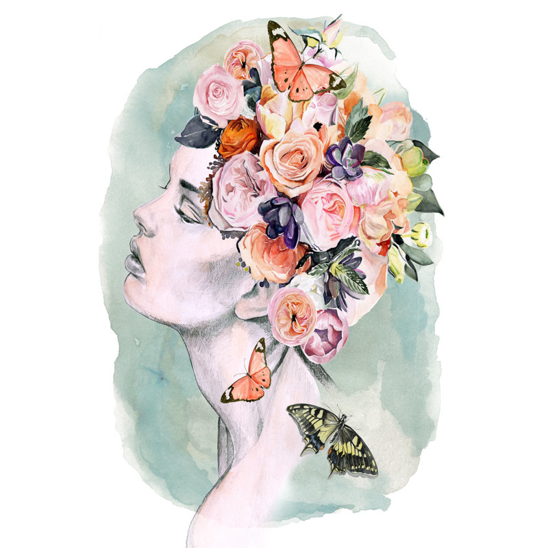 Floral Locks I - Painting on Canvas, 122cm H x 81cm W, Wrapped Canvas