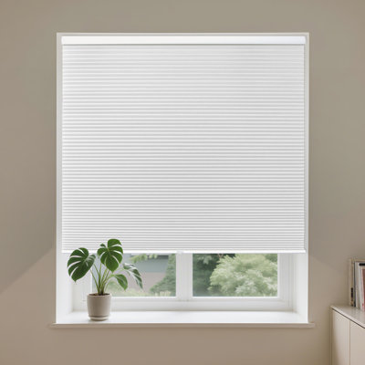  Cellular Shades Cordless Blackout Honeycomb Blinds for Indoor Windows, Thermal Insulated Window Shades Noise Reduction, Easy to Install, Perfect for Bedroom/Living Room, White 36" W x 64" H